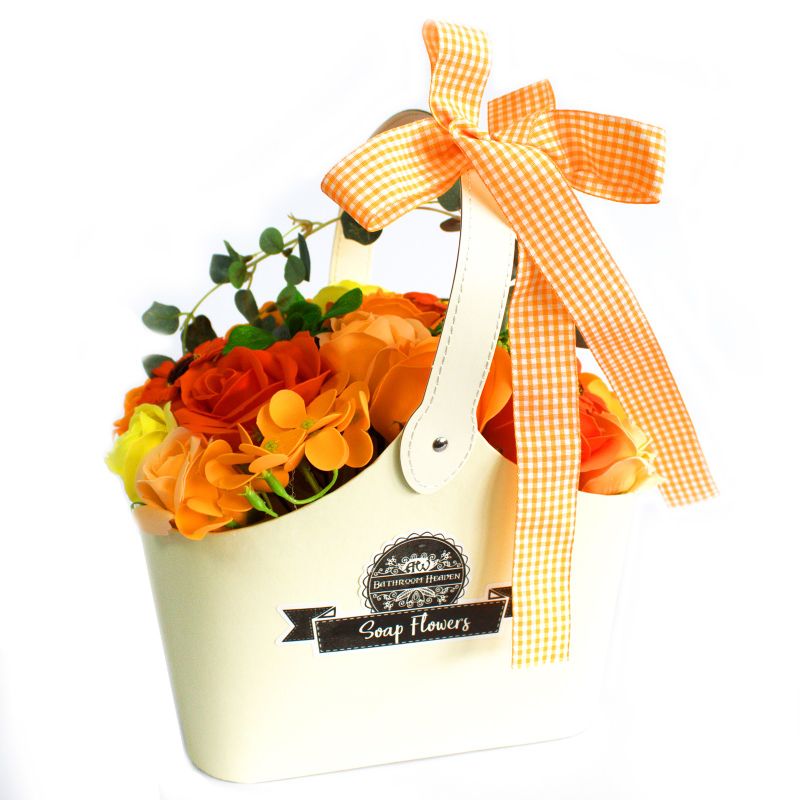 Cesta ramo de flores jabón - naranja