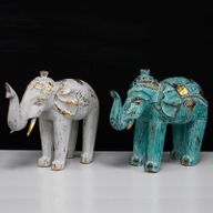 Elefante Tallado en Madera - Oro Turquesa