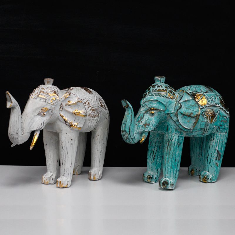Elefante Tallado en Madera - Oro Turquesa