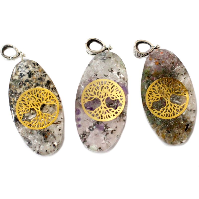 Colgante de Orgonita -Chakra de piedra ovalada con árbol