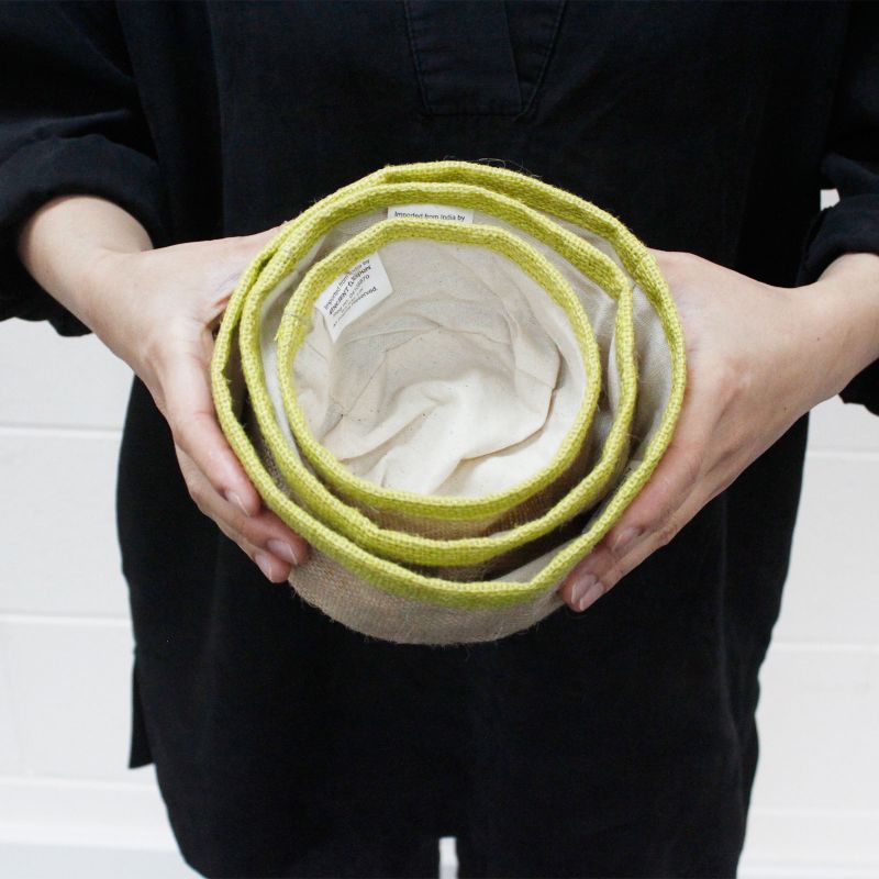 Conjunto de 3 cestas de yute natural - Cúrcuma