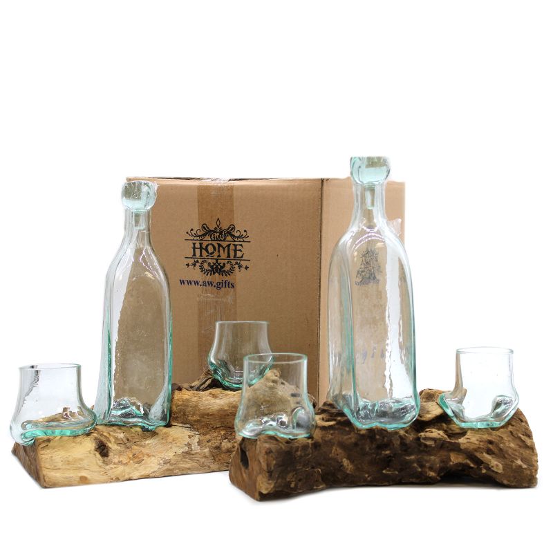 Vidrio Fundido Sobre Madera - Set Whisky