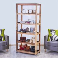 Expositor de seis repisas con ruedas - Madera reciclada