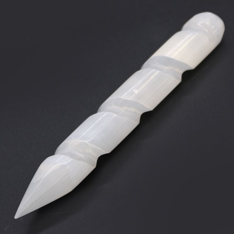 Varita Espiral de Selenita - 16 cm (Punta en 1 Extremo)