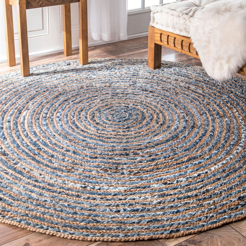 Alfombra Redonda de Yute y Reciclaje de Mezclilla -  90 cm