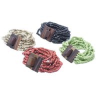 Brazalete de cuentas múltiples con cierre de madera - Surtido de colores