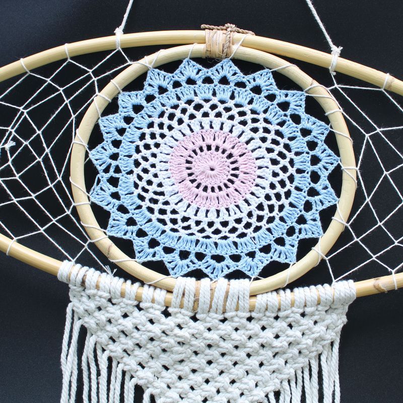 Atrapasueños - Lrg Macramé Ojo Blanco / Azul / Gris