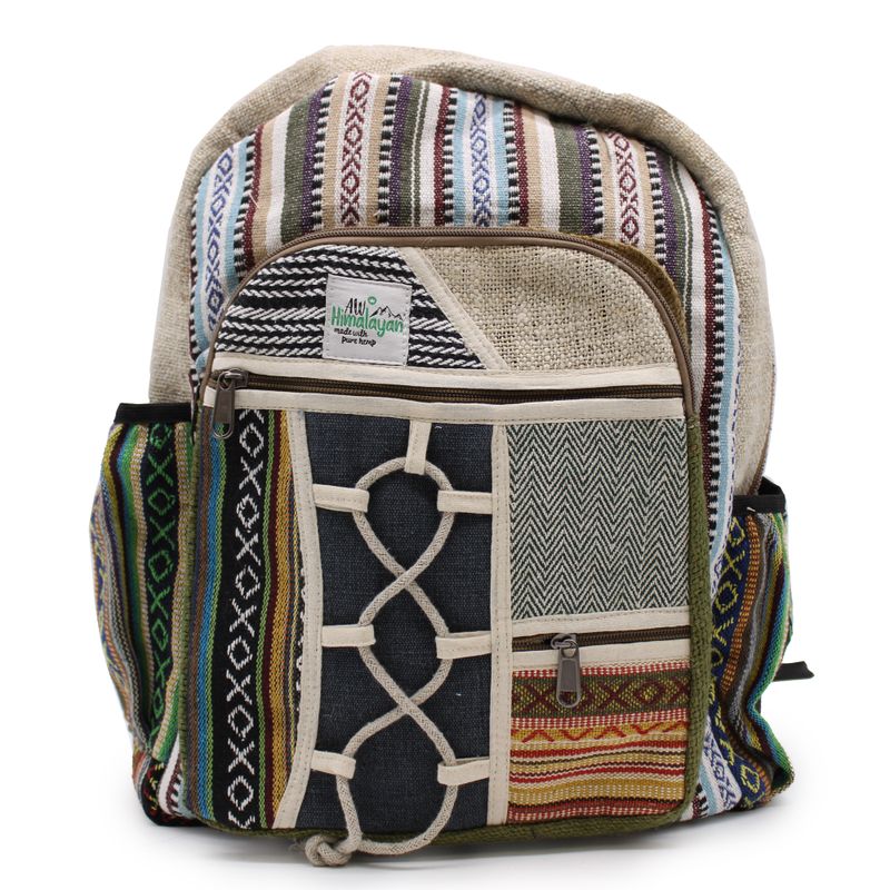 Mochila grande de cáñamo - Estilo cuerda y bolsillos