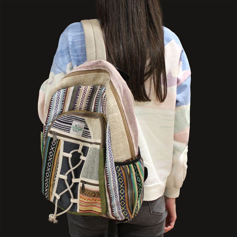 Mochila grande de cáñamo - Estilo cuerda y bolsillos