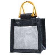Bolsa de regalo de yute puro y algodón Negro - 1 Ventana