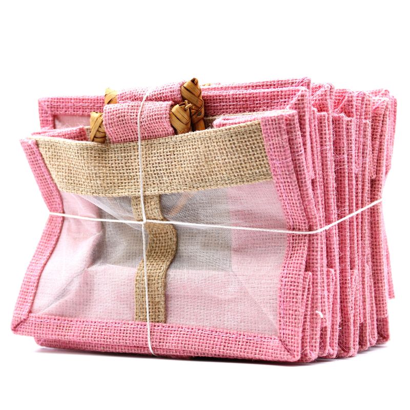 Bolsa de regalo de yute puro y algodón - 2 Ventanas en Rosa & Yute