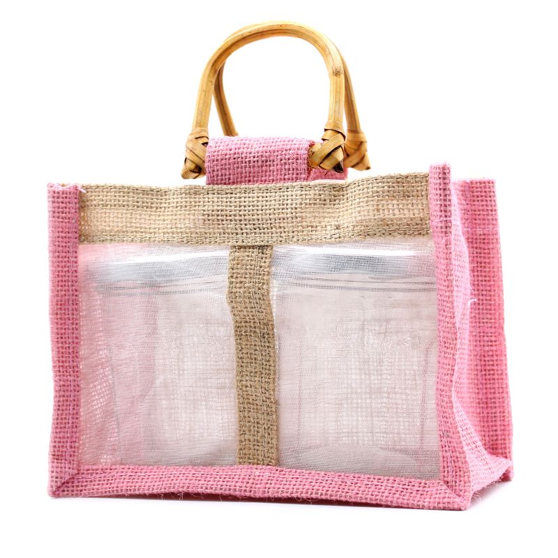Bolsa de regalo de yute puro y algodón - 2 Ventanas en Rosa & Yute