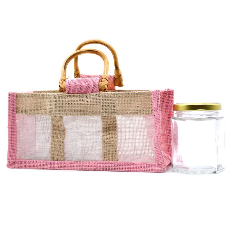 Bolsa de regalo de yute y algodón con 3 Ventanas en Rosa & Yute