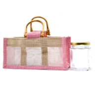 Bolsa de regalo de yute y algodón con 3 Ventanas en Rosa & Yute