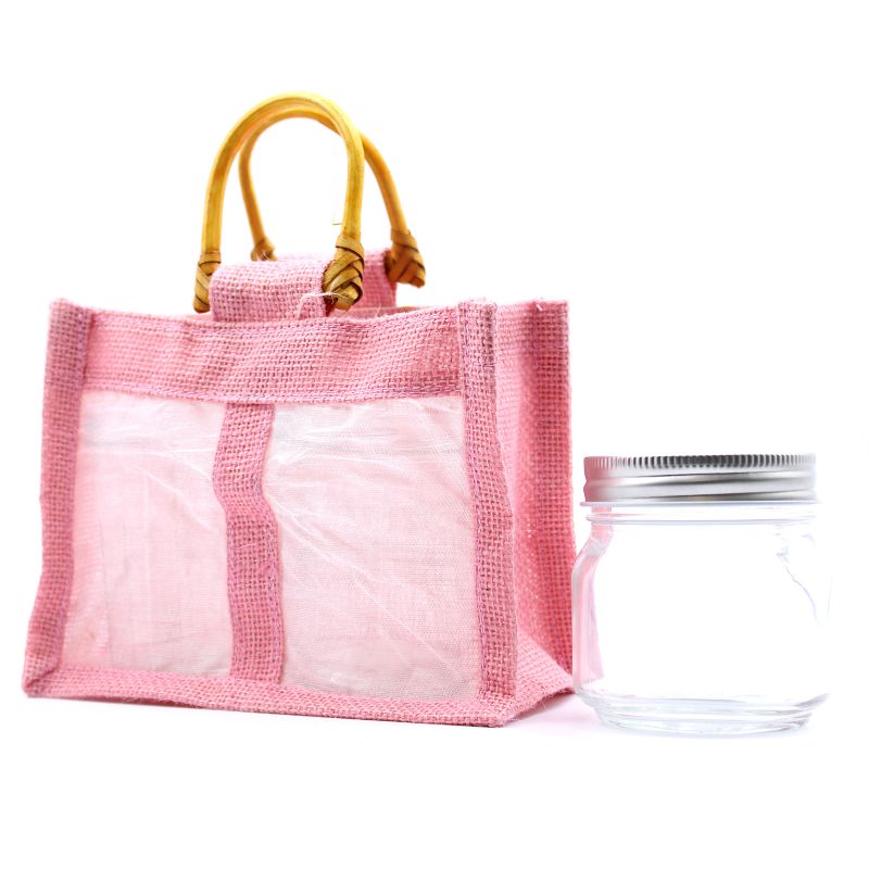 Bolsa de regalo de yute puro y algodón con ventana - 2 Ventanas en Rosa