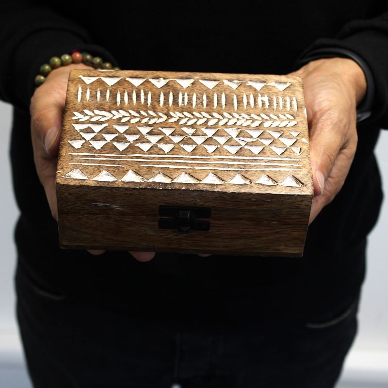 Caja de Madera Blanca - 3x1.5 Pastillero Diseño Azteca