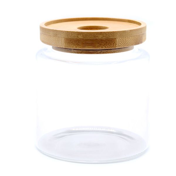 Bote de Cristal con Tapa de Bambú - 10cm