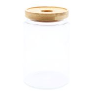 Bote de Cristal con Tapa de Bambú - 15cm