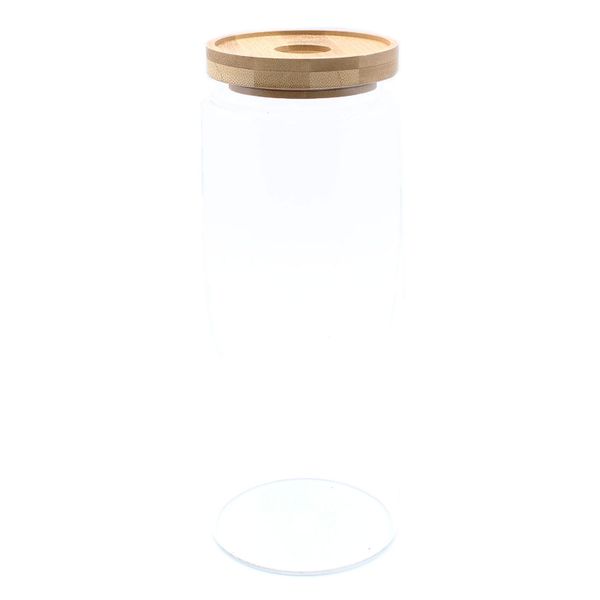 Bote de Cristal con Tapa de Bambú - 20cm