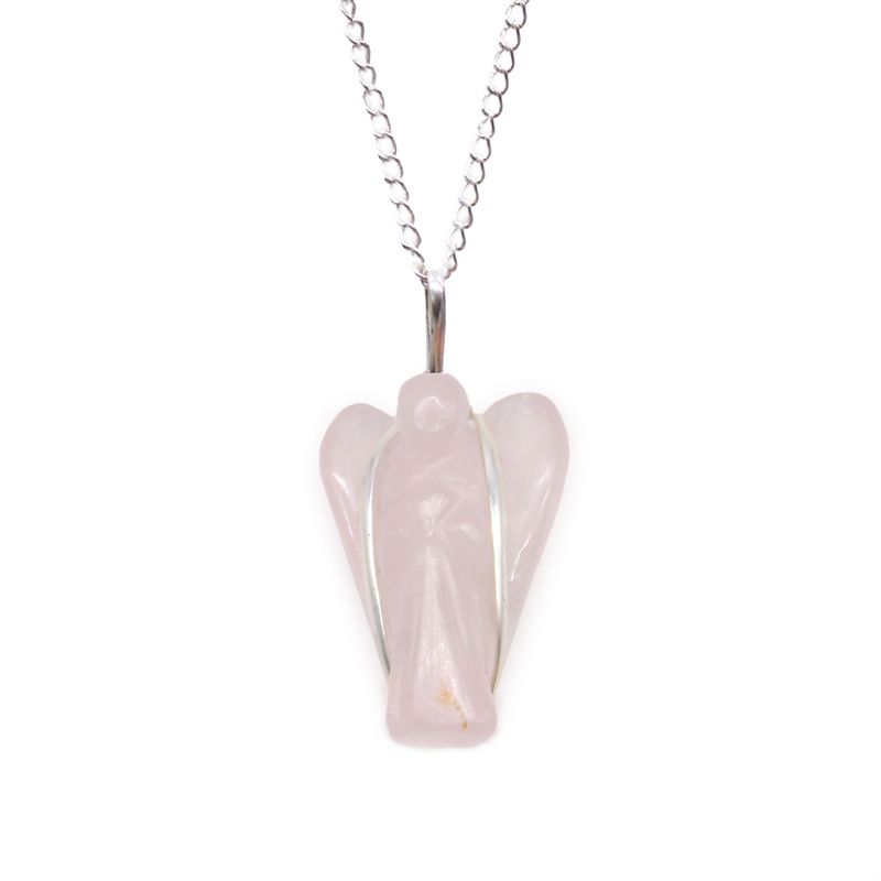 Colgante de ángel de la guarda con piedras preciosas - Cuarzo rosa