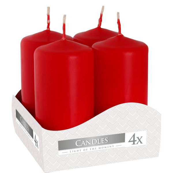 Set de 4 velas de pilar 40x80mm - Rojo