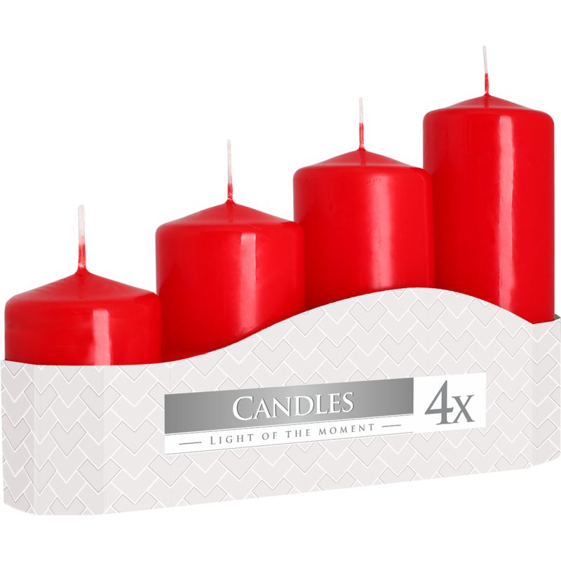 Set de 4 velas de pilar 50mm (11/16/22/33H) - Rojo