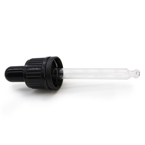 Pipeta cuentagotas de vidrio con tapón negro para botella de 10 ml