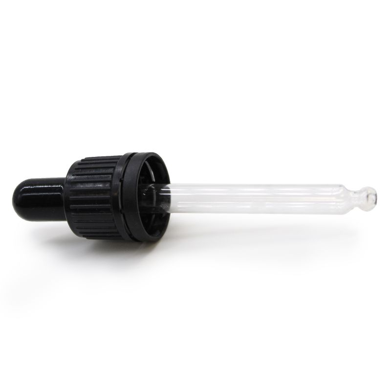 Pipeta cuentagotas de vidrio con tapón negro para botella de 10 ml