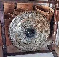 Gong de meditación grande sobre soporte marrón antiguo - 80cm - Negro - Estándar