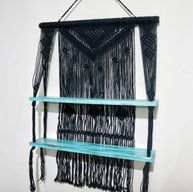 Estantes Colgantes de Macramé Negro - Turquesa