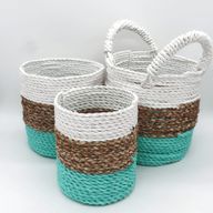 Juego de cestas de algas marinas - Verde/Natural/Blanco