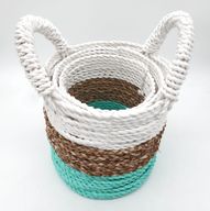Juego de cestas de algas marinas - Verde/Natural/Blanco