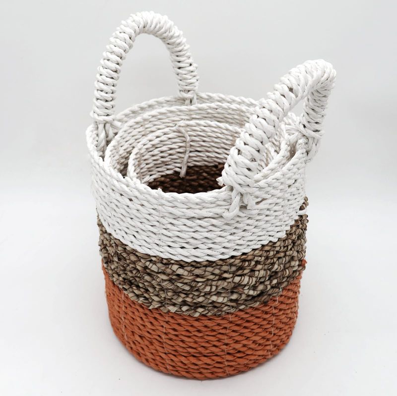 Juego de cestas de algas marinas - Naranja/Natural/Blanco