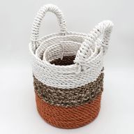 Juego de cestas de algas marinas - Naranja/Natural/Blanco