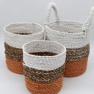 Juego de cestas de algas marinas - Naranja/Natural/Blanco