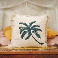Funda de Cojín de Lino 60x60 Palmera con Flecos