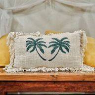 Funda de Cojín de Lino 30x50 Palmera con Flecos
