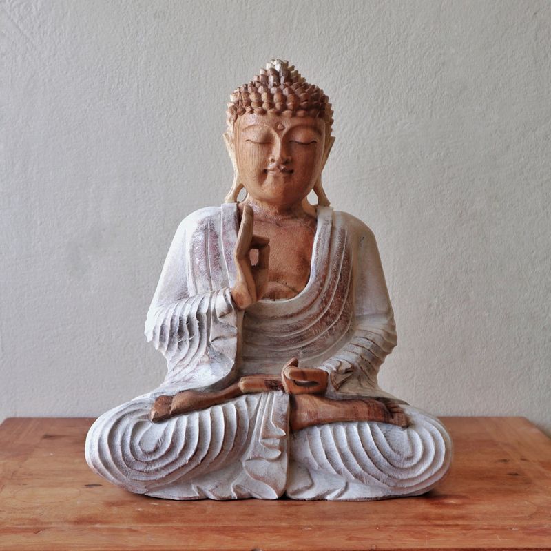 Estatua de Buda blanqueada - 40 cm Transmisión de enseñanza