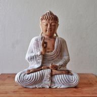 Estatua de Buda blanqueada - 40 cm Transmisión de enseñanza