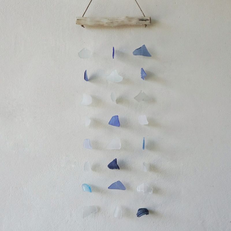 Carillón de vidrio reciclado - Tres cuerdas - Azul y blanco