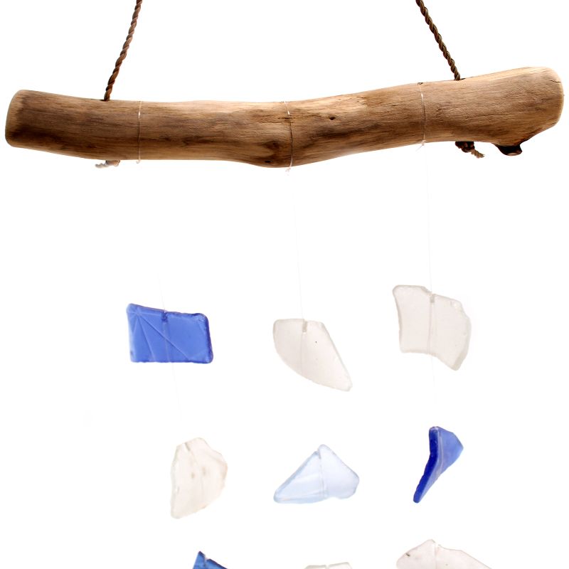 Carillón de vidrio reciclado - Tres cuerdas - Azul y blanco