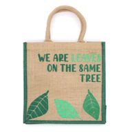 bolsa de yute estampada - Somos hojas - Amarillo, Azul y Natural