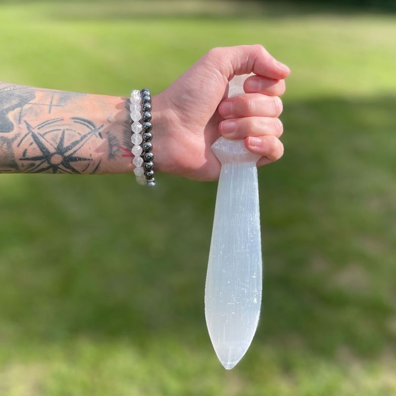 Cuchillo Ritual Selenite Lrg - Espiral (25cm)