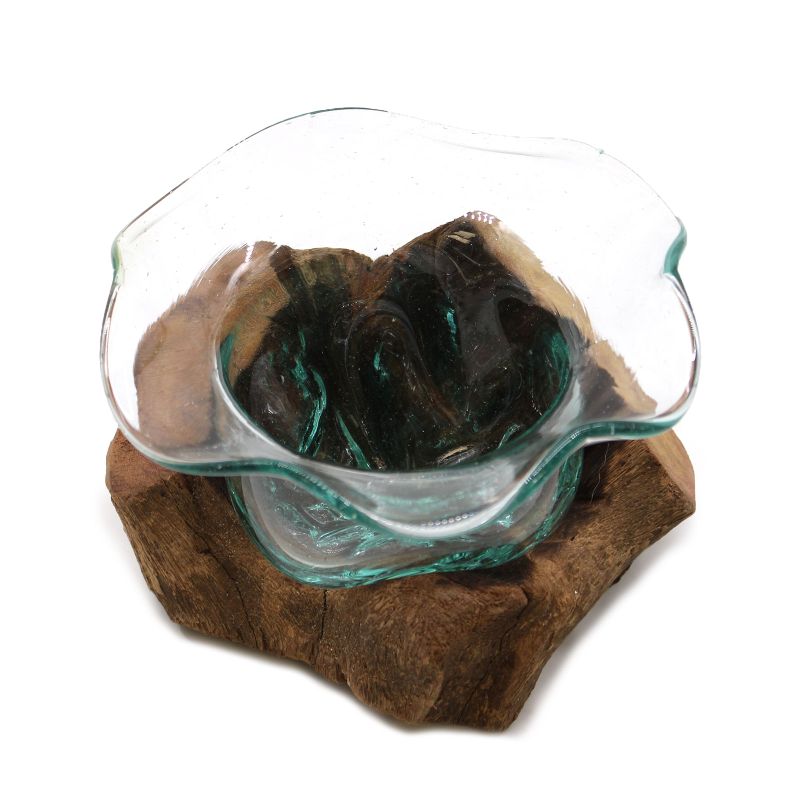 Cuenco de cristal fundido para dulces en madera