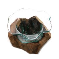 Cuenco de cristal fundido para dulces en madera