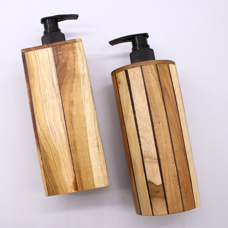 Dispensador de jabón de madera de teca natural - Cuadrado