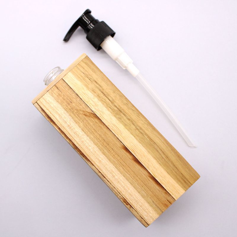 Dispensador de jabón de madera de teca natural - Cuadrado