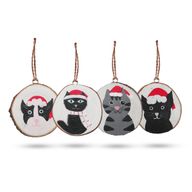 Gatos navideños - Decoración navideña de troncos pintada a mano (set 4)