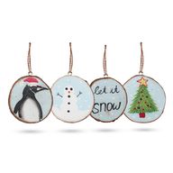 Let it Snow - Decoración navideña de troncos pintada a mano (juego de 4)