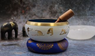 Juego de Cuenco Tibetano Lrg - Movimiento de Yoga - Blanco/Azul 14cm